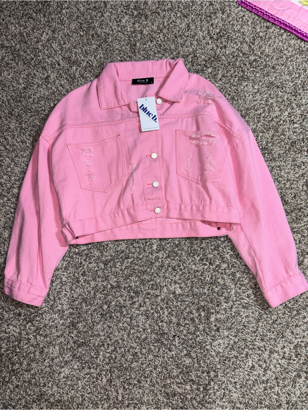 Blush Pink Cropped Denim Jacket by Blue B